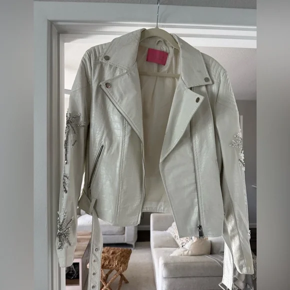 Azalea Wang Women's White Embellished Leather Jacket - Picture 11 of 11